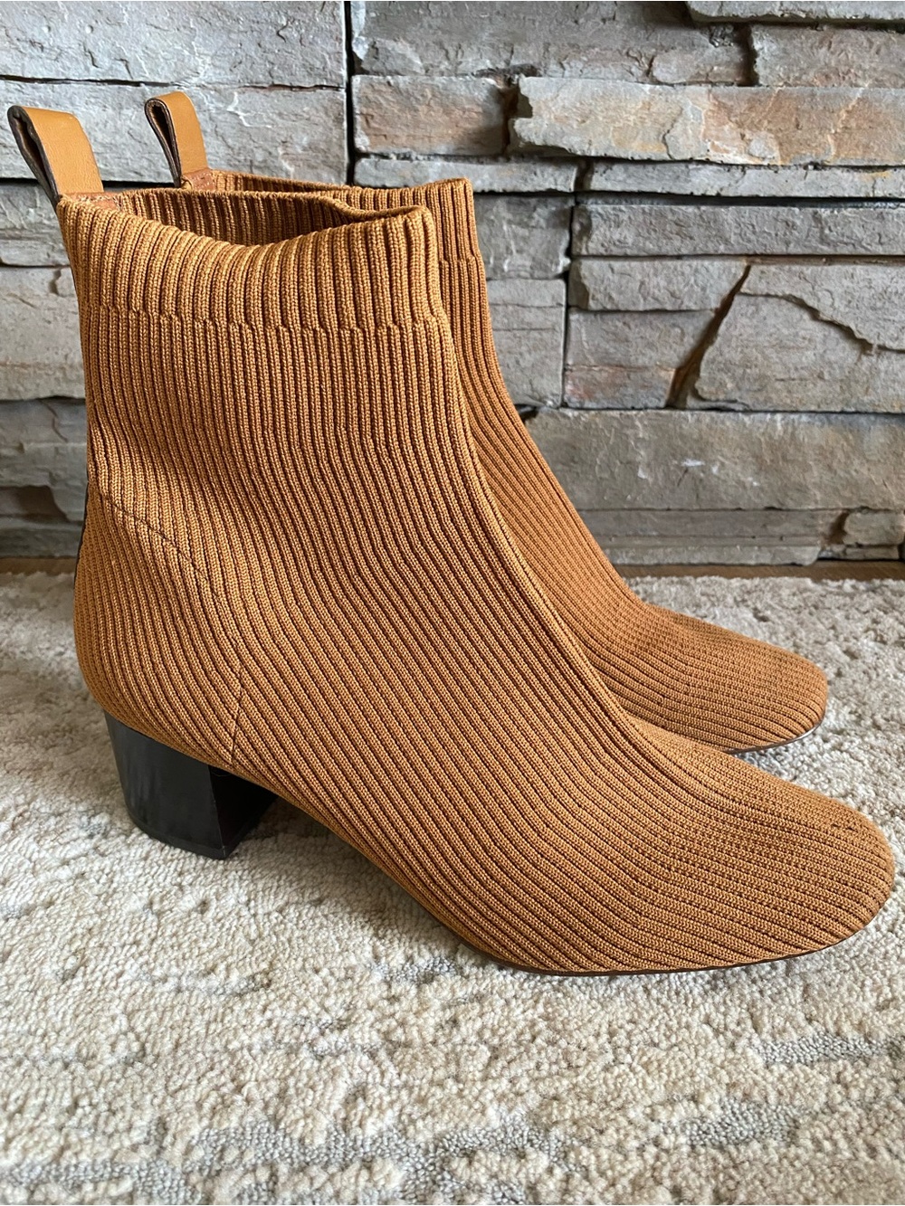 Everlane The Glove Boot Knit Camel Tan Sock Ankle Bootie Pull On Heeled: 8